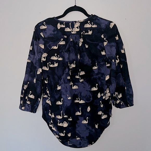 Anthropologie Bethesda Blue Top By Maeve Swan Print Brushed Cotton Size XS - Picture 5 of 7